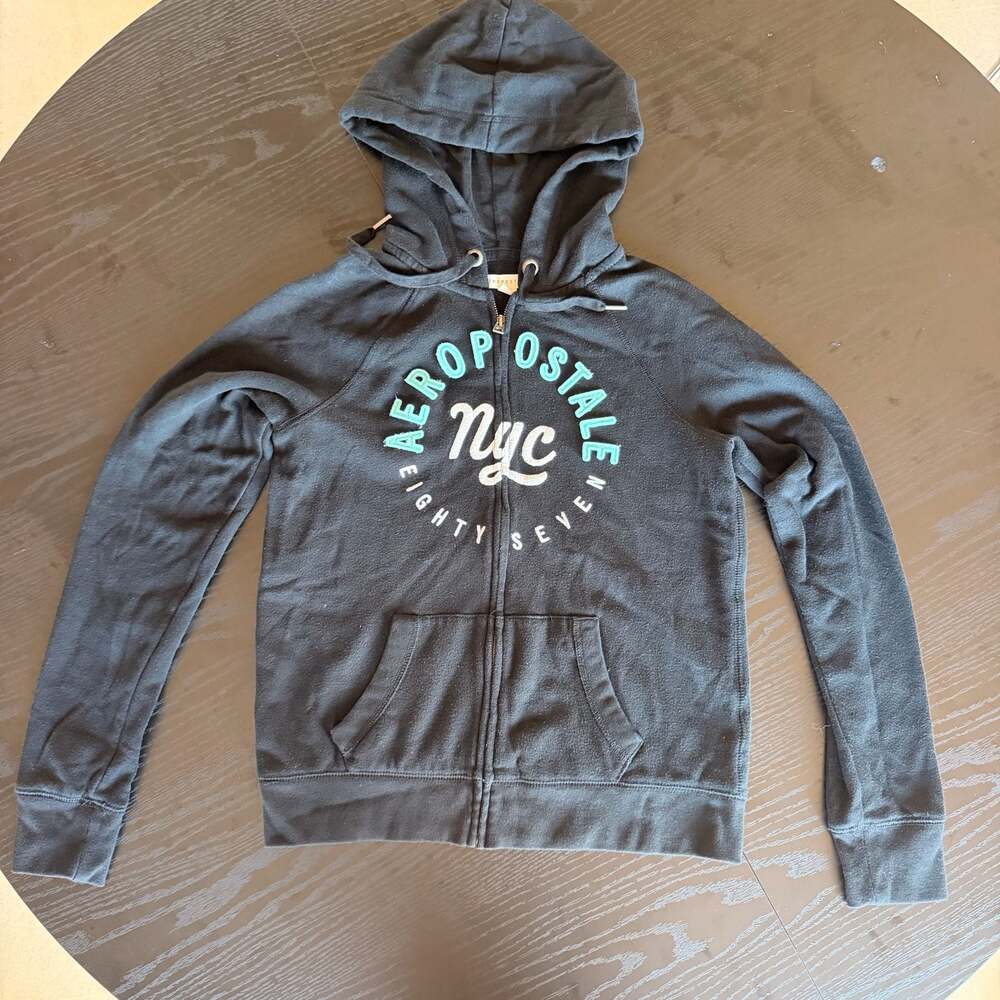 Aeropostale NYC Eighty Seven Full-Zip Hoodie Black Small